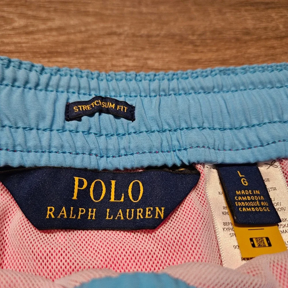 Polo Ralph Lauren Mens L Stretch Slim Fit Swim Trunks Pink Traveler Shorts